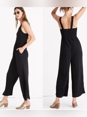 Madewell Black Side Smocked Wide-Leg Jumpsuit
